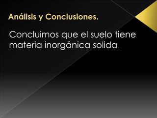 Concluimos que el suelo tiene
materia inorgánica solida.

 