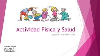 Actividad Física y Salud
Ejercicio + Nutrición = Salud
Scarlett López
CI:23.723.411
Publicidad(84)
 