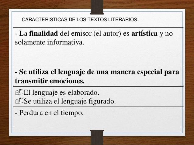 Características de los TEXTOS LITERARIOS