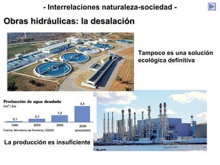 Tampoco es una solución
ecológica definitiva
La producción es insuficiente
- Interrelaciones naturaleza-sociedad -
Obras hidráulicas: la desalaciónObras hidráulicas: la desalación
 
