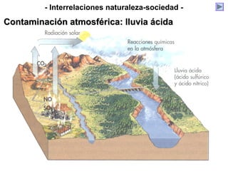 - Interrelaciones naturaleza-sociedad -
Contaminación atmosférica: lluvia ácidaContaminación atmosférica: lluvia ácida
 
