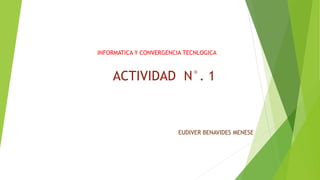 ACTIVIDAD N°. 1
EUDIVER BENAVIDES MENESE
INFORMATICA Y CONVERGENCIA TECNLOGICA
 