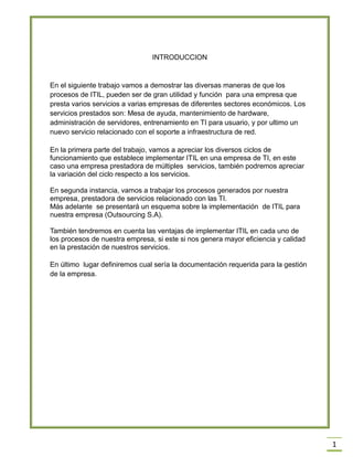 1
INTRODUCCION
En el siguiente trabajo vamos a demostrar las diversas maneras de que los
procesos de ITIL, pueden ser de g...
