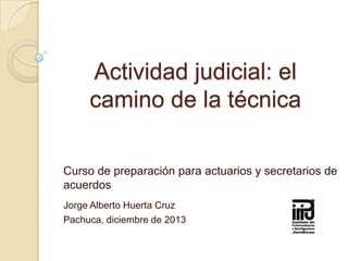 Actividad judicial: el camino
de la técnica
Curso de preparación para actuarios y secretarios de
acuerdos
Jorge Alberto Huerta Cruz
Pachuca, diciembre de 2013

 