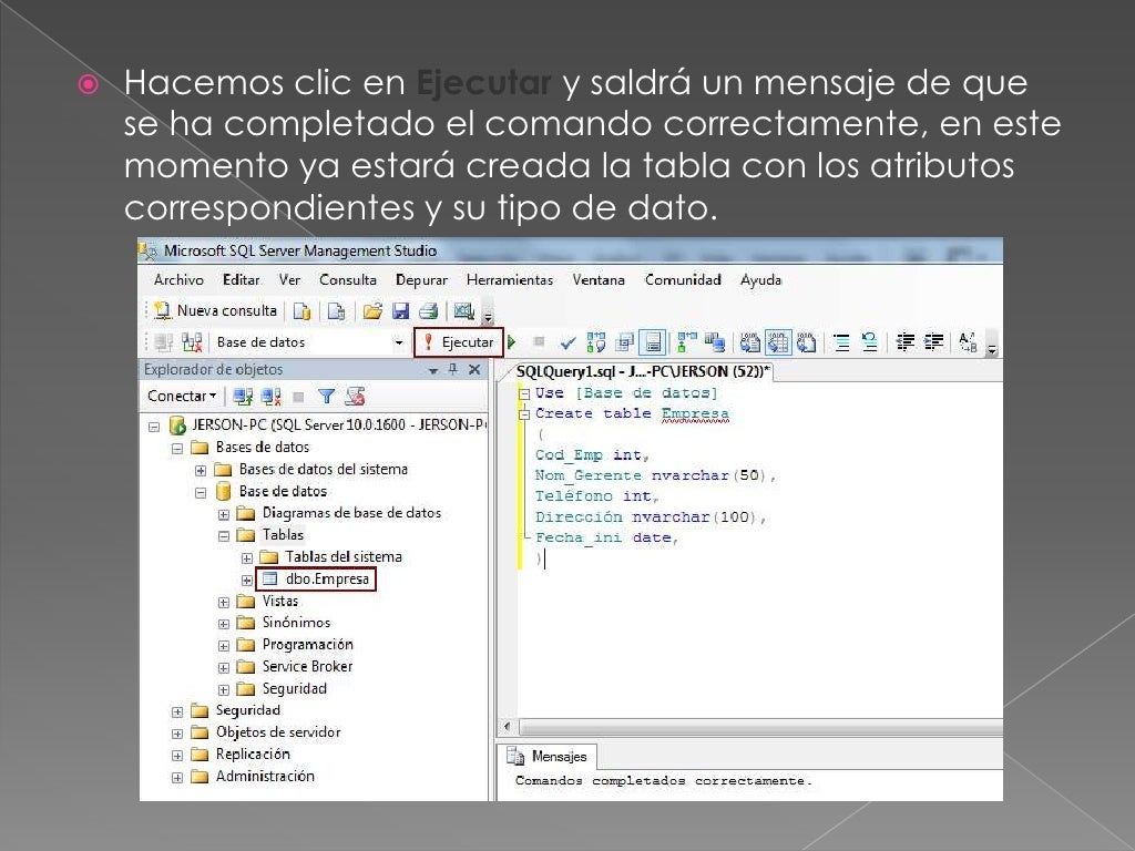 Creación de tablas en SQL Server
