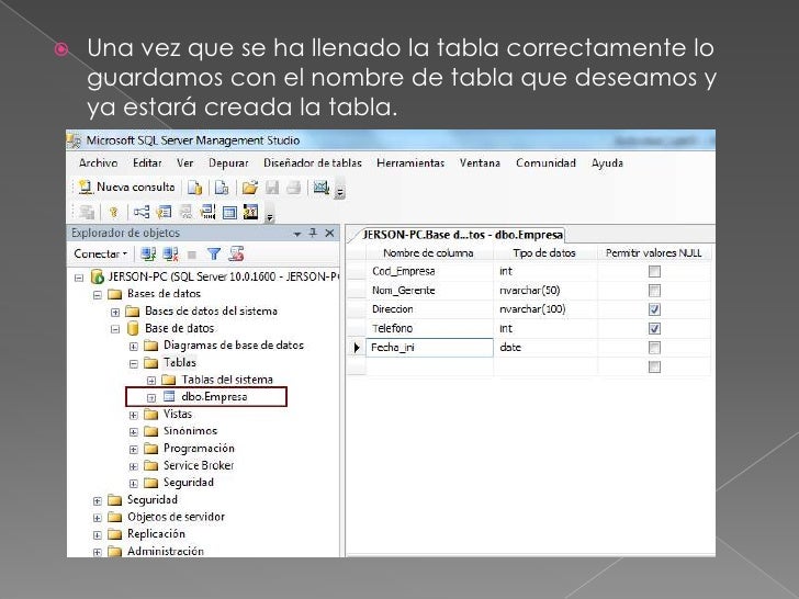 Creación de tablas en SQL Server
