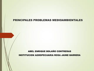 PRINCIPALES PROBLEMAS MEDIOAMBIENTALES 
ABEL ENRIQUE BOLAÑO CONTRERAS 
INSTITUCION AGROPECUARIA ROSA JAIME BARRERA 
 