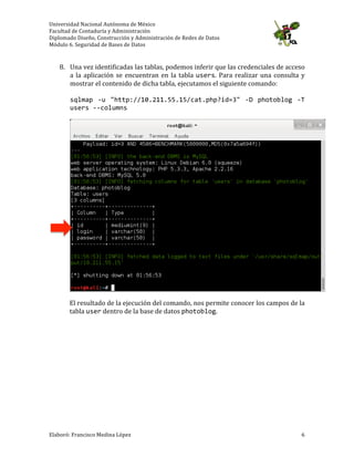 Actividad No. 1.11: SQL Injection con sqlmap en Kali Linux | PDF