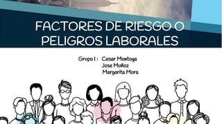 FACTORES DE RIESGO O
PELIGROS LABORALES
Grupo I : Cesar Montoya
Jose Muñoz
Margarita Mora
 