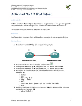 Actividad No 4.2 IPv4 Telnet