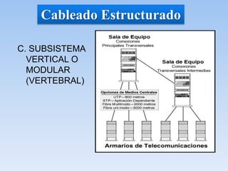 Cableado Estructurado
C. SUBSISTEMA
VERTICAL O
MODULAR
(VERTEBRAL)
 