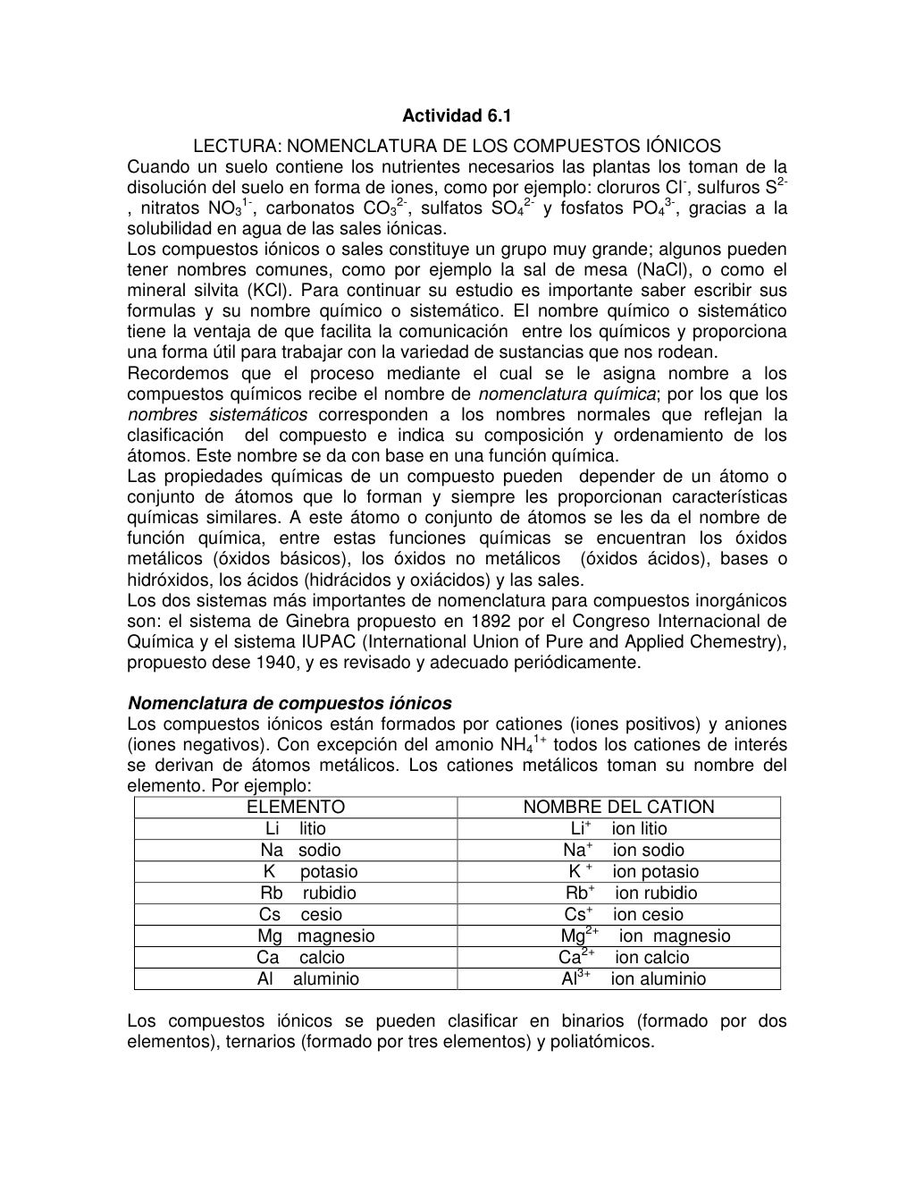Actividad sales binarias y oxisales