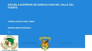 ESCUELA SUPERIOR DE AGRICULTURA DEL VALLE DEL
FUERTE

TORRES ACOSTA NOEL OMAR
MARINA MIREYA MIRANDA
1-1

SLIDESHARE

ES

07/02/2014

 