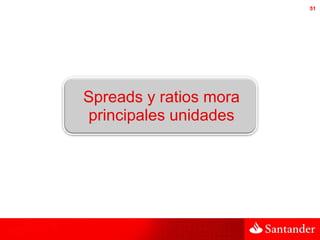 51




Spreads y ratios mora
principales unidades
 