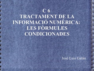C6
  TRACTAMENT DE LA
INFORMACIÓ NUMÈRICA:
     LES FÒRMULES
    CONDICIONADES



              José Luis Galán
                                1
 