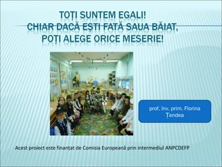 Acest proiect este finanțat de Comisia Europeană prin intermediul ANPCDEFP
prof. înv. prim. Florina
endeaȚ
 