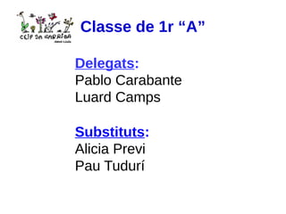 Classe de 1r “A”
Delegats:
Pablo Carabante
Luard Camps
Substituts:
Alicia Previ
Pau Tudurí
 