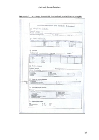 -Le transit de marchandises-
Document 2 : Un exemple de demande de cotation à un auxiliaire de transport
59
 