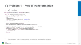 V5 Problem 1 – Model Transformation
22	
  
•  Hard to reason about patterns in structure for runtime
execution
•  The prob...
