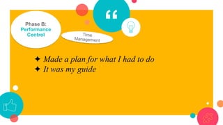 “Phase B:
Performance
Control
✦ Made a plan for what I had to do
✦ It was my guide
 