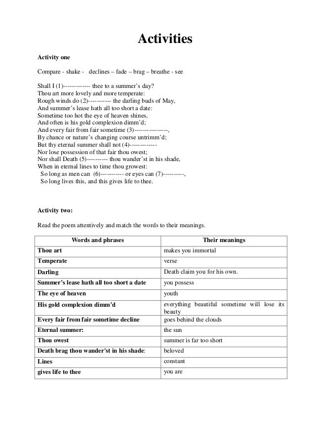 Worksheets Sonnet Worksheet activities for the sonnet