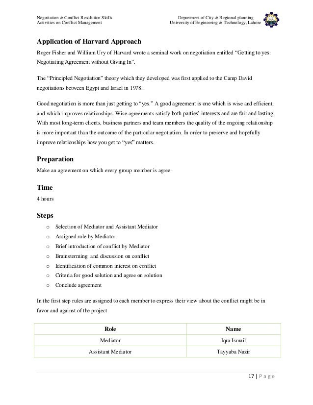 Activities on conflict management