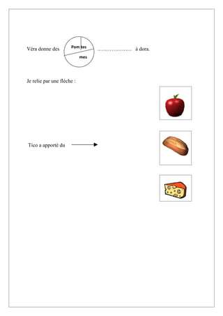Véra donne des        Pom tes     ……………….. à dora.
                            mes




Je relie par une flèche :




Tico a apporté du
 