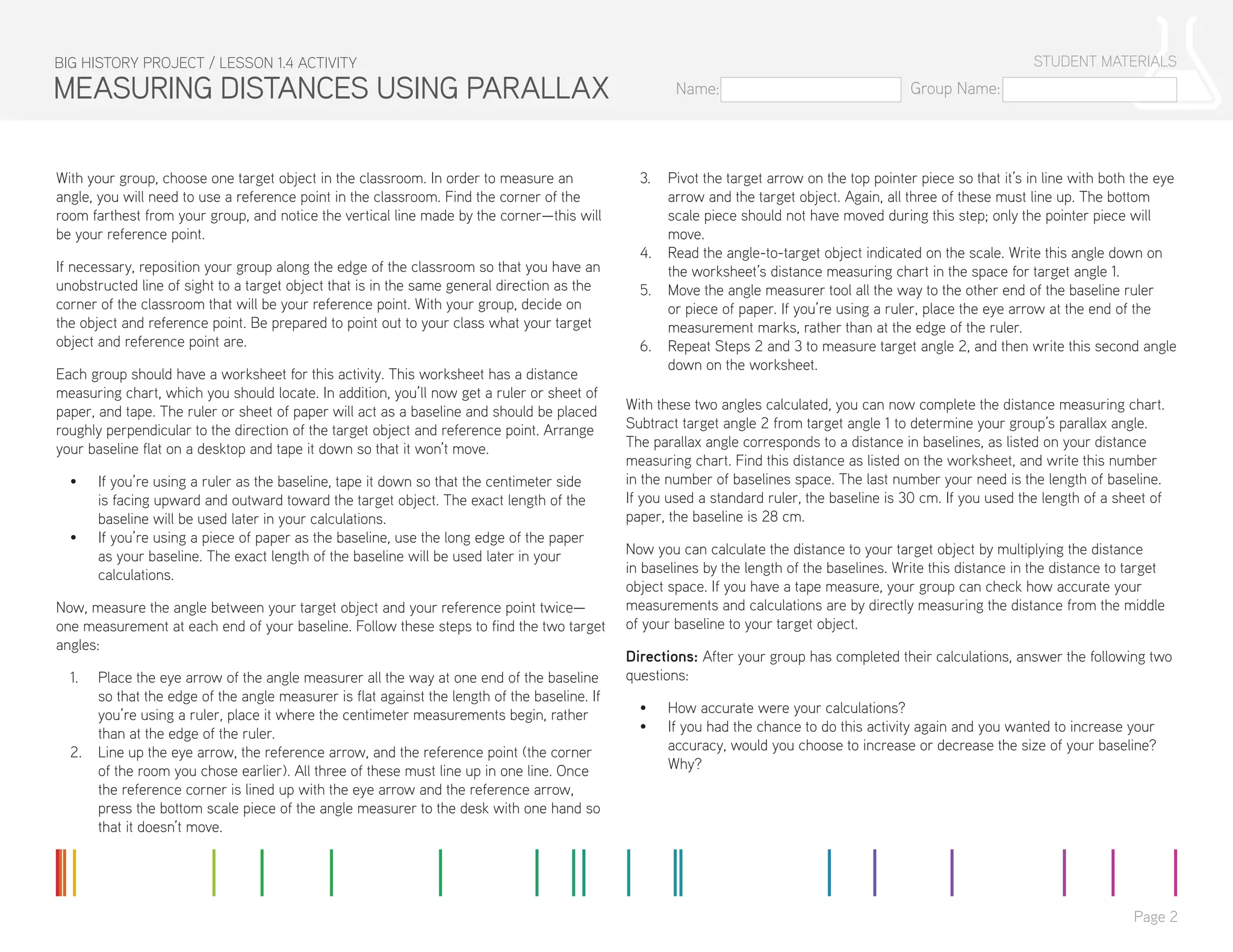 Lesson 1.4 Activity: Measuring Distances Using Parallax | PDF