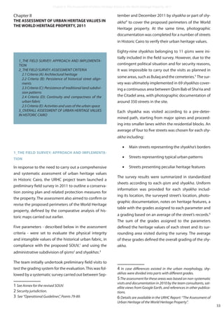 33
Chapter II
THE ASSESSMENT OF URBAN HERITAGE VALUES IN
THE WORLD HERITAGE PROPERTY, 2011
1_THE FIELD SURVEY: APPROACH AN...