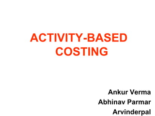 ACTIVITY-BASED
                       COSTING


                                                    Ankur Verma
                                                  Abhinav Parmar
McGraw-Hill/Irwin                                     Arvinderpal
                         Copyright © 2008 by The McGraw-Hill Companies, Inc. All rights reserved.
 
