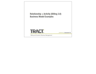 Relationship + Activity (Billing 3.0)
Business Model Examples




                                         powered by

Billing and Dynamic Revenue Management
 