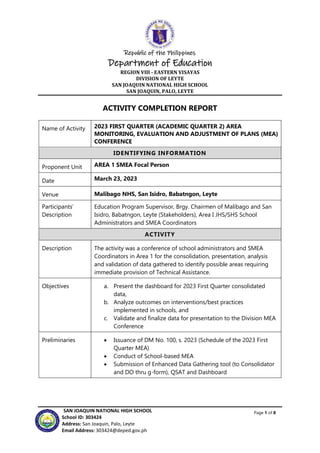 ACTIVITY-COMPLETION-REPORT of an activity conducted | PDF