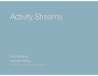 Activity Streams



Chris Messina
Internal meeting
January 29, 2009 ☕ Facebook, Palo Alto, CA
 