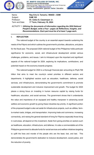 Education Management - Reflection about the National Budget | DOCX
