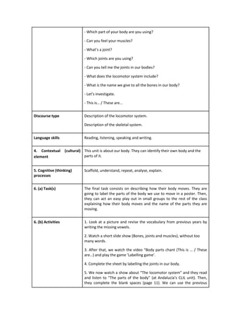 CLIL Didactic Unit: We can move. The locomotor system | DOCX