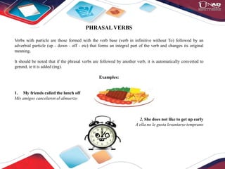 PHRASAL VERBS
Verbs with particle are those formed with the verb base (verb in infinitive without To) followed by an
adver...