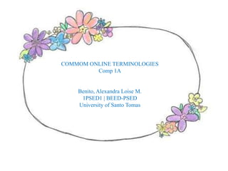 COMMOM ONLINE TERMINOLOGIES
Comp 1A

Benito, Alexandra Loise M.
1PSED1 | BEED-PSED
University of Santo Tomas

 