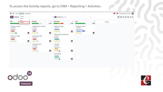Enterprise
To access the Activity reports, go to CRM > Reporting > Activities.
 