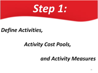 Step 1:
Define Activities,
Activity Cost Pools,
and Activity Measures
36
 