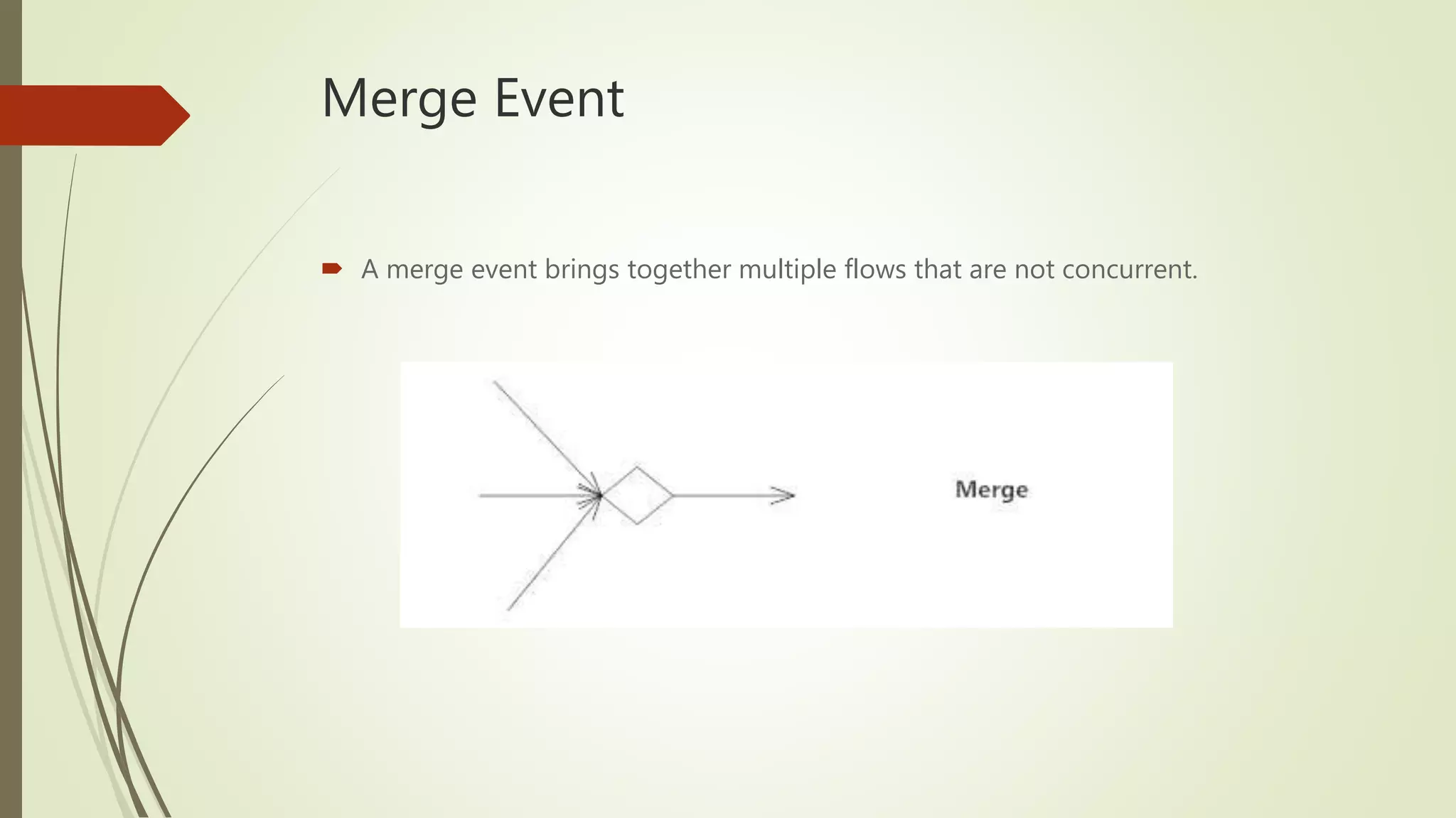 Merge Event
 A merge event brings together multiple flows that are not concurrent.
 