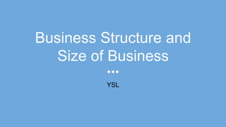 Business Structure and
Size of Business
YSL
 