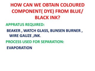 Ink Component Color HOW CAN WE OBTAIN COLOURED COMPONENT FROM BLUE OR BLACK INK? | PPTX