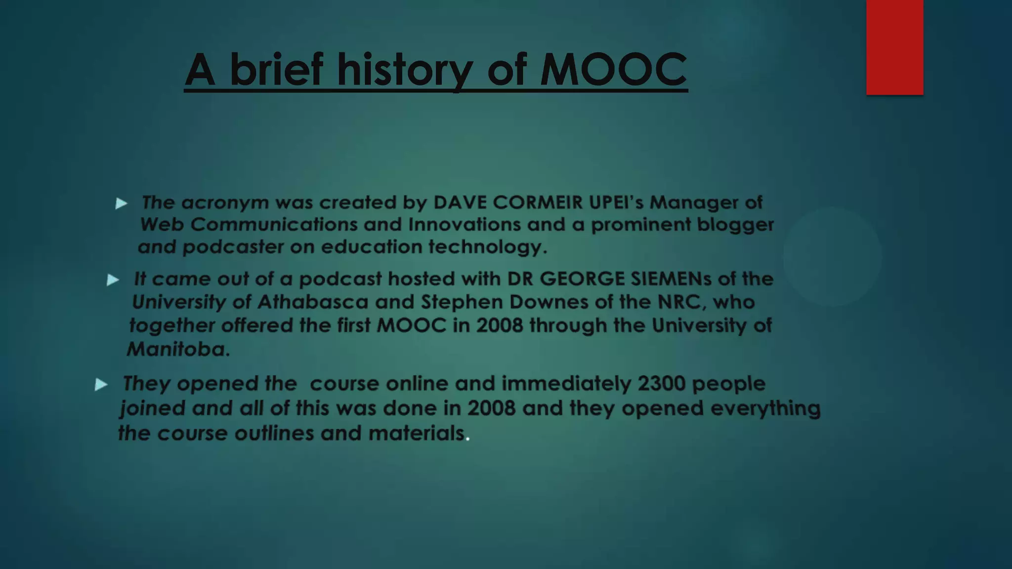 A brief history of MOOC