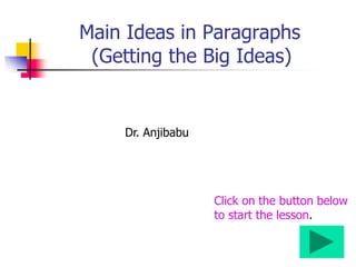 Main Ideas in Paragraphs
(Getting the Big Ideas)
Dr. Anjibabu
Click on the button below
to start the lesson.
 