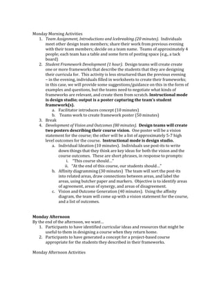 Participants drop their baggage. In order to maximize productivity in we want participants to get as much of their backgrounds on the table as possible initially
