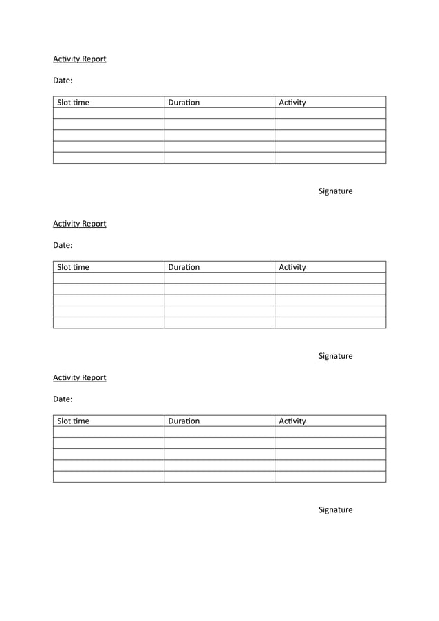 Activity Report template for tracking daily activities including work ...