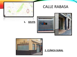 CALLE RABASA
1. GELFIS
2. CLÍNICA SURAL
 