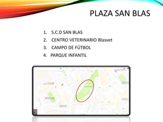PLAZA SAN BLAS
1. S.C.D SAN BLAS
2. CENTRO VETERINARIO Blasvet
3. CAMPO DE FÚTBOL
4. PARQUE INFANTIL
 