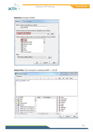 Analyzer LTE Training
66
Statistics: Average of RSRQ
Global Filter: Only interested in displaying RSRP > -120 dB
 