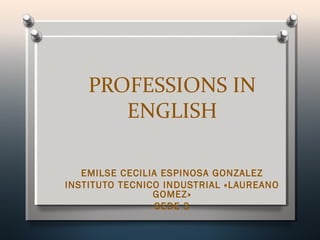 PROFESSIONS IN 
ENGLISH 
EMILSE CECILIA ESPINOSA GONZALEZ 
INSTITUTO TECNICO INDUSTRIAL «LAUREANO 
GOMEZ» 
SEDE 3 
 